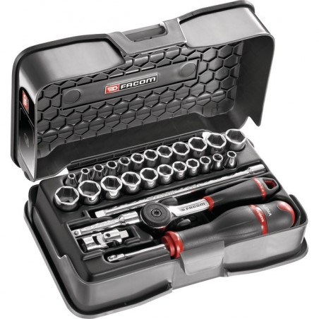 DOUILLES 1/4" 6P METRIQUE/POUCE COFFRET 29 P