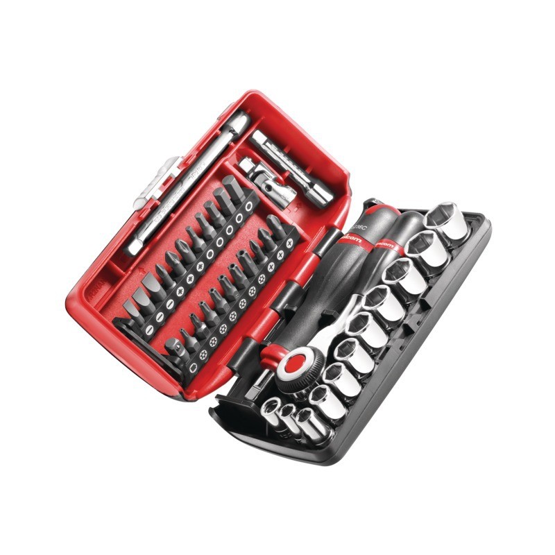 FACOM : DOUILLES ET ACCESSOIRES CLIQUET A MANCHE ROTATIF 1/4" COFFRET DE 28 PIECES FACOM FACOM : DOUILLES ET ACCESSOIRES CLIQUET A MANCHE ROTATIF 1/4" COFFRET DE 28 PIECES FACOM