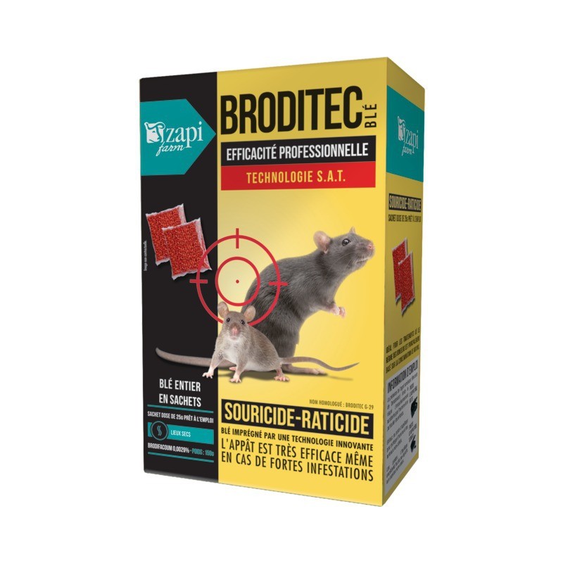 SOURICIDE RATICIDE GRAND PUBLIC BRODITEC BLE BRODIFACOUM 6X25G / ETUI 150G