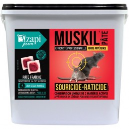 SOURICIDE RATICIDE PRO MUSKIL PATE DIFENACOUM & BROMADIOLONE SACHET 10G / SEAU 5KG