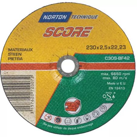 : DISQUE À TRONÇONNER MATÉRIAUX 230 X 2,5 X 22,2 MM SCORE