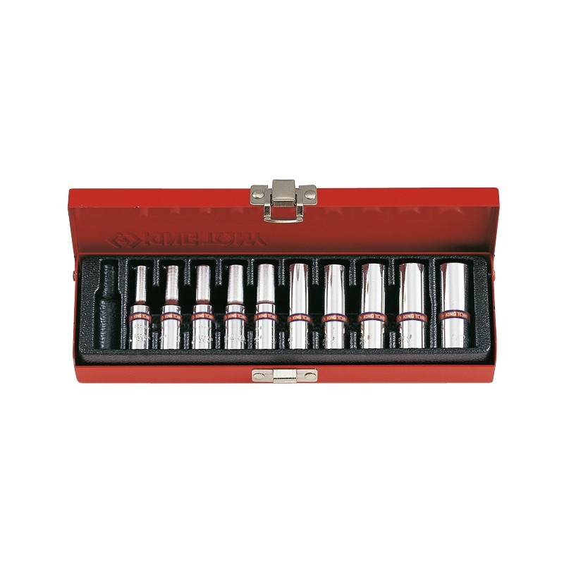 KING TONY : Coffret de douilles longues pouces 1/4" - 10 pièces KING TONY : Coffret de douilles longues pouces 1/4" - 10 pièces