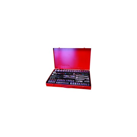 KING TONY  : Coffret de douilles 1/4". 3/8" et 1/2" métriques avec accessoires -