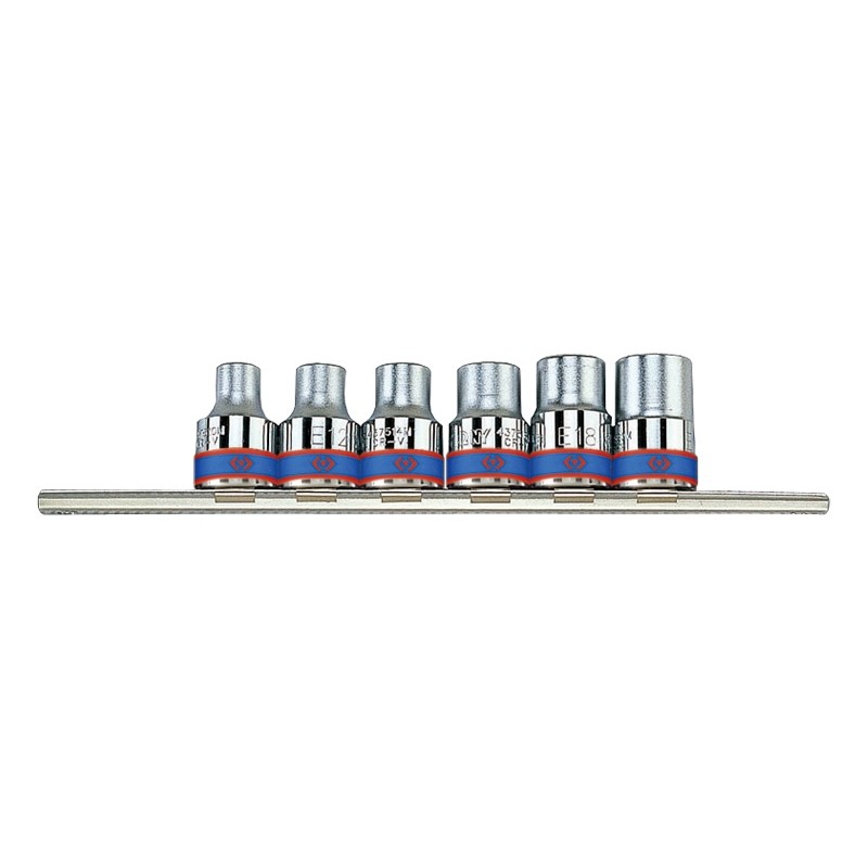 KING TONY  : Jeu de douilles 1/2" TORX sur rail - 6 pièces