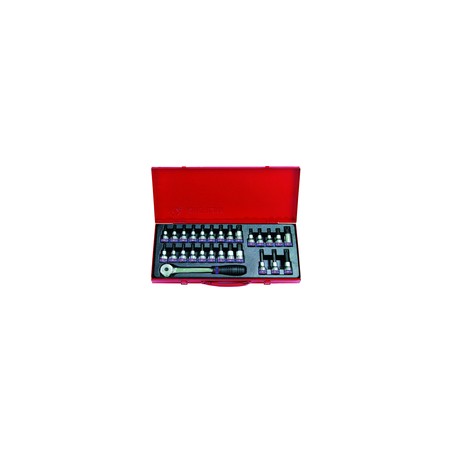 KING TONY  : Coffret de douilles 1/2" TORX. 6 Pans et XZN avec accessoires - 27