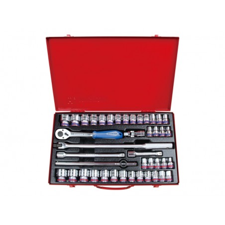 KING TONY  : Coffret de douilles 1/2" métriques et pouces avec accessoires - 42 p