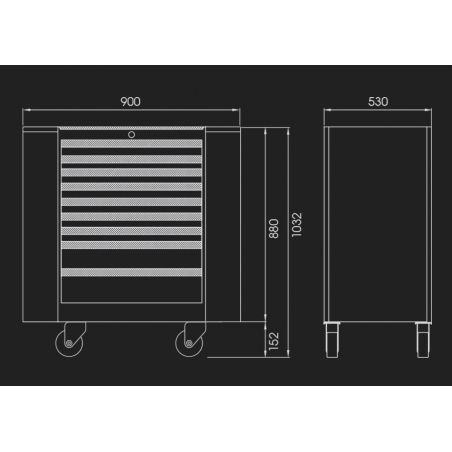 Servante d'atelier avec portes latérales - 9 tiroirs 87A389BAUS