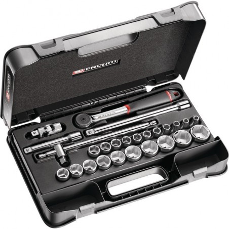 CLIQUET ROTATIF 1/2" DOUILLES ACCESSOIRES COFFRET 26 PIECES