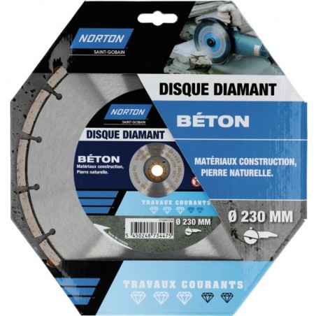 DISQUE DIAMANT SEGMENTE DIAMETRE 230MM TRAVAUX COURANT