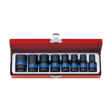 KING TONY  : Coffret de douilles longues 1/2" à choc métriques - 8 pièces