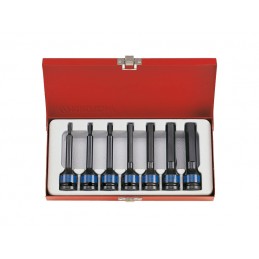 KING TONY  : Coffret de douilles 1/2" longues 6 pans à choc - 7 pièces