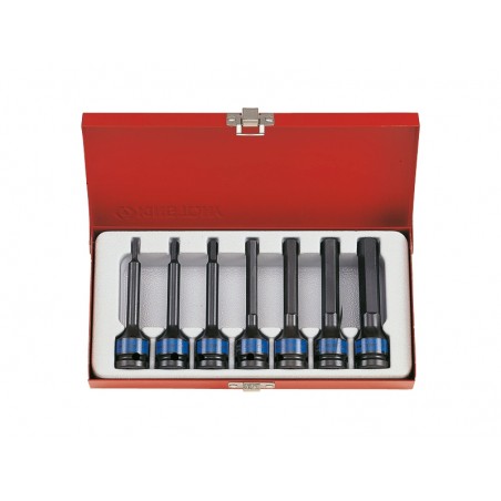 KING TONY  : Coffret de douilles 1/2" longues 6 pans à choc - 7 pièces